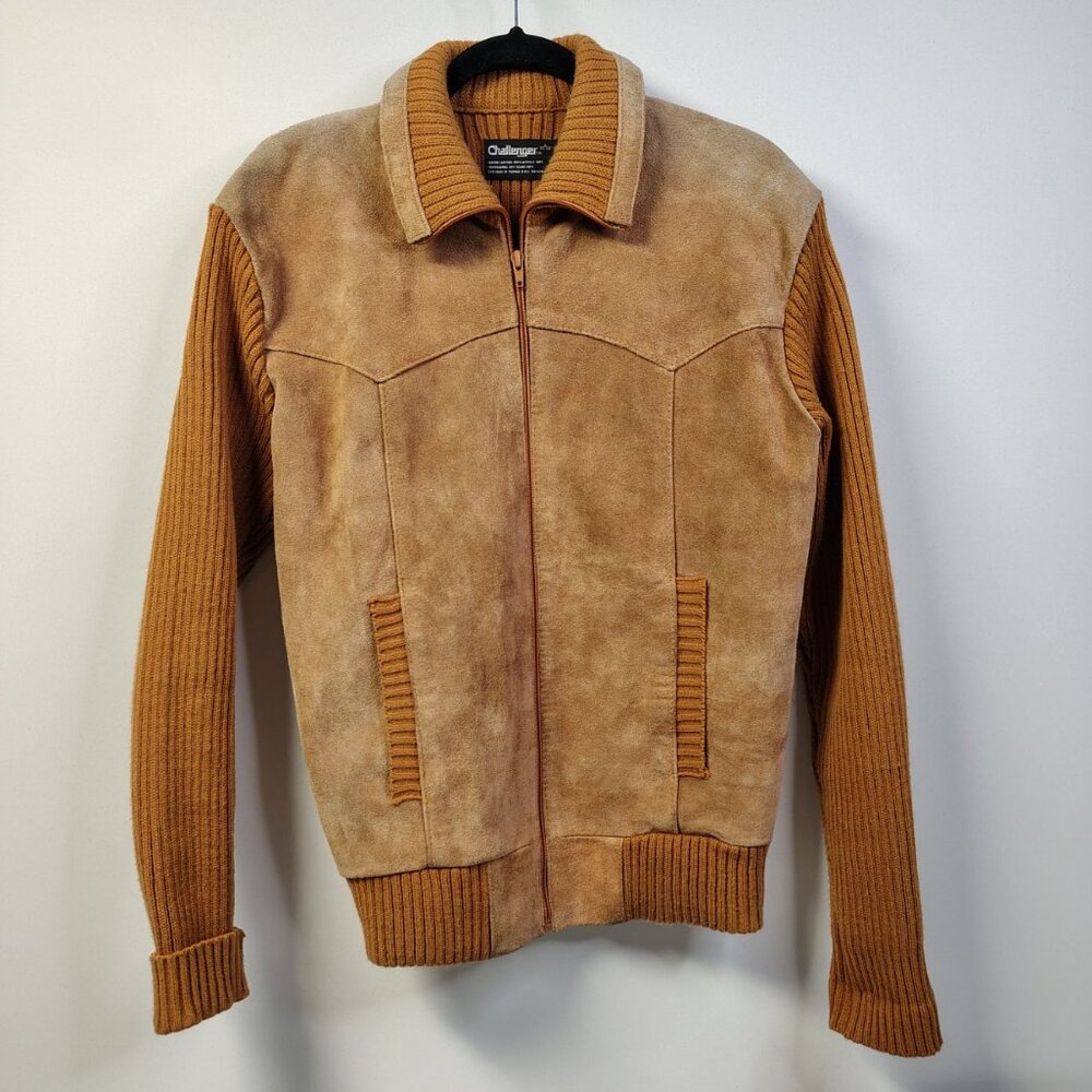 VINTAGE Challenger Jacket Suede Knit Cardigan Sweater Western Large‎ (42-44)